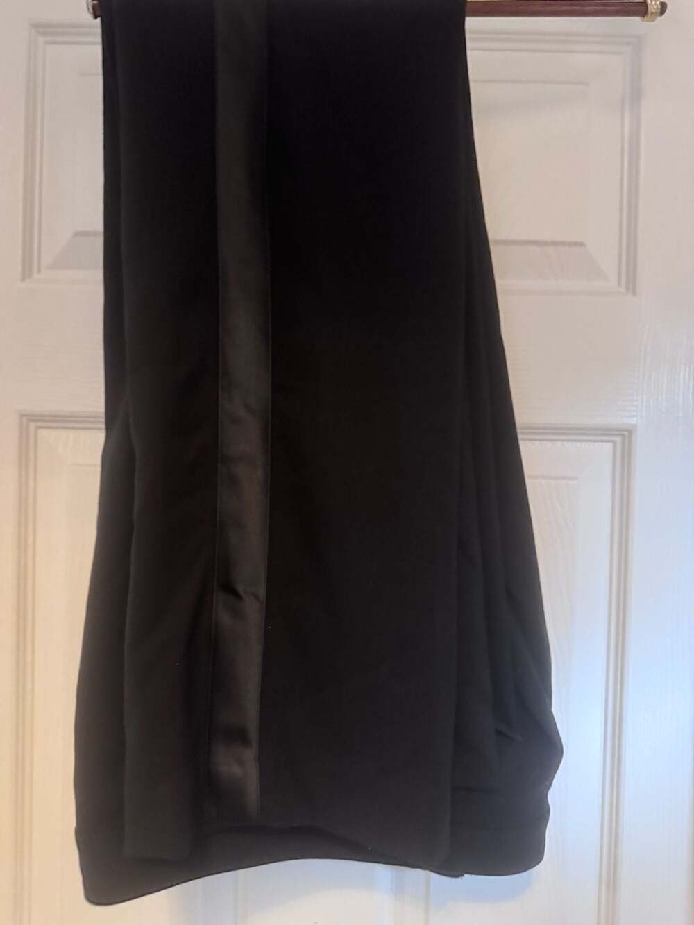 BLACK LABEL RALPH LAUREN Black Satin Stripe Wool Tuxedo Pants